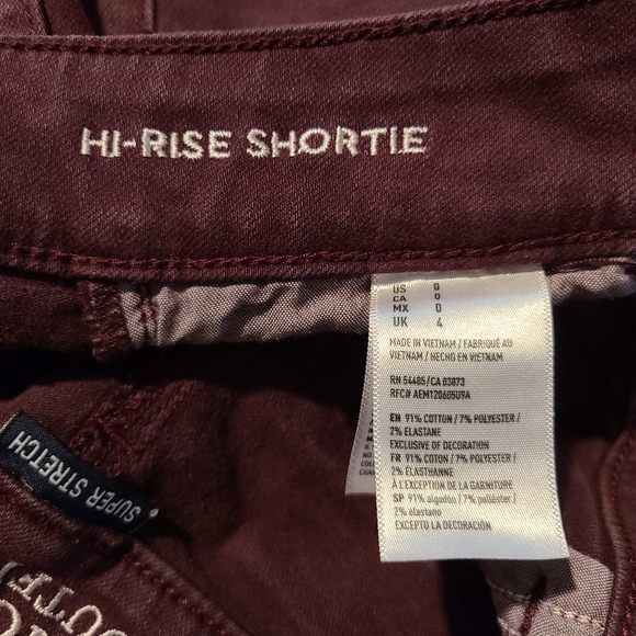 AMERICAN EAGLE SHORTS SZ 0 HI-RISE SHORTIE SUPER STRETCH BURGUNDY AEO Denim - Picture 6 of 7